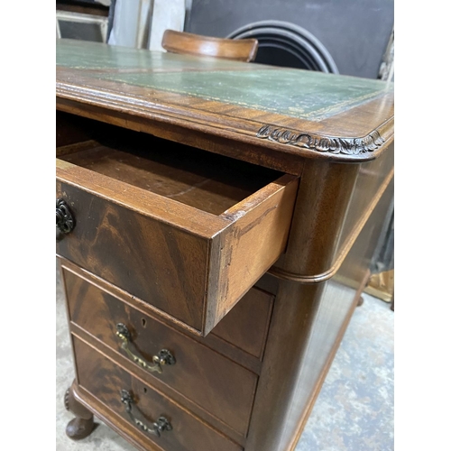 182 - AN EXCELLENT FLAME MAHOGANY PARTNERS DESK, with four panelled drawers to sides, one drawer to centre... 