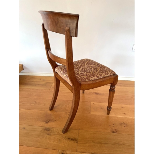 185 - A GOOD VICTORIAN DINING CHAIR, with shaped top rail and mid rail below, fluted supports, with uphols... 