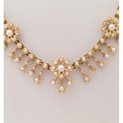 2 - A LATE 19TH CENTURY HANDCRAFTED 15CT YELLOW GOLD & PEARL FRINGE NECKLACE, circa 1890, a beautiful pi... 