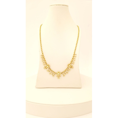 2 - A LATE 19TH CENTURY HANDCRAFTED 15CT YELLOW GOLD & PEARL FRINGE NECKLACE, circa 1890, a beautiful pi... 