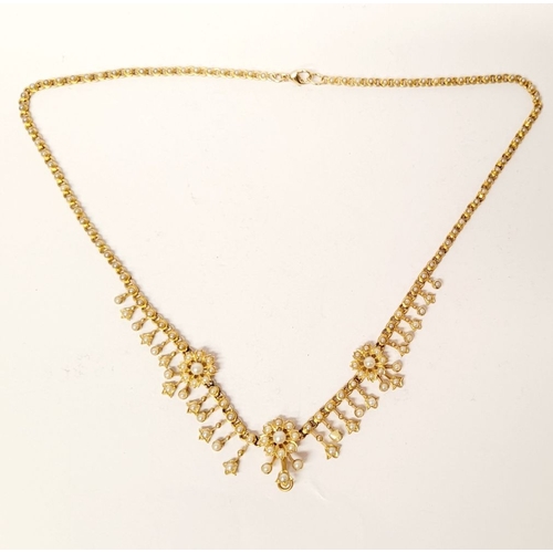 2 - A LATE 19TH CENTURY HANDCRAFTED 15CT YELLOW GOLD & PEARL FRINGE NECKLACE, circa 1890, a beautiful pi... 