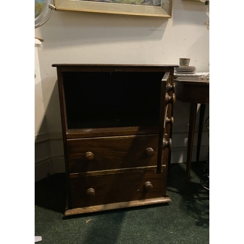 203 - A VICTORIAN MAHOGANY LIFT-TOP CABINET, date circa 1860, with turned handles