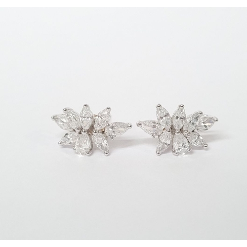 21 - A STUNNING PAIR OF 18CT WHITE GOLD MARQUISE CUT WHITE SAPPHIRE EARRINGS, a beautiful pair of earring... 