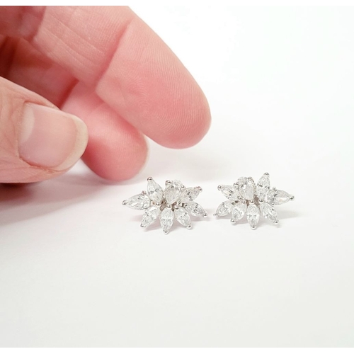 21 - A STUNNING PAIR OF 18CT WHITE GOLD MARQUISE CUT WHITE SAPPHIRE EARRINGS, a beautiful pair of earring... 