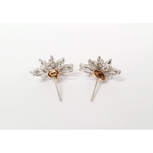 21 - A STUNNING PAIR OF 18CT WHITE GOLD MARQUISE CUT WHITE SAPPHIRE EARRINGS, a beautiful pair of earring... 