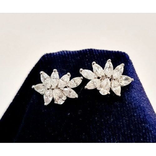 21 - A STUNNING PAIR OF 18CT WHITE GOLD MARQUISE CUT WHITE SAPPHIRE EARRINGS, a beautiful pair of earring... 