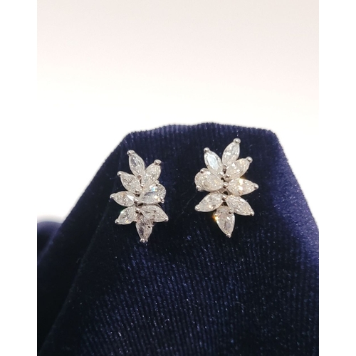 21 - A STUNNING PAIR OF 18CT WHITE GOLD MARQUISE CUT WHITE SAPPHIRE EARRINGS, a beautiful pair of earring... 