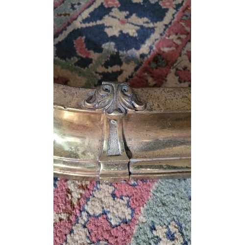 215 - A GOOD QUALITY NEATLY SIZED BRASS FIRE FENDER, with scrolling foliage detail. Dimensions: 118 x 27 x... 