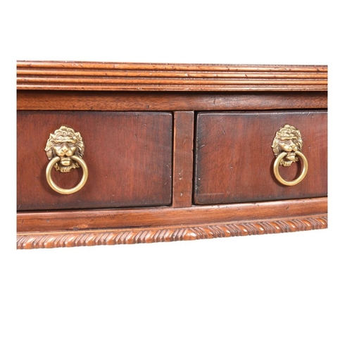 217 - A VERY FINE MAHOGANY SERPENTINE SHAPED CONSOLE / HALL TABLE, a lovely table with reed trim to the ta... 