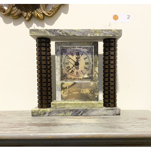 226 - A MARBLE COLUMN MANTLE CLOCK, quartz movement, with gilt face upon marble, marble to top and base an... 