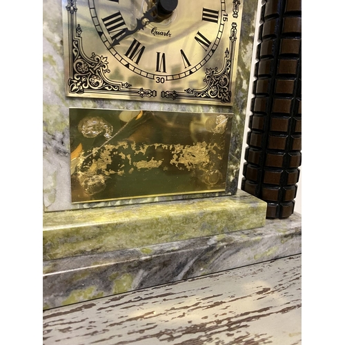 226 - A MARBLE COLUMN MANTLE CLOCK, quartz movement, with gilt face upon marble, marble to top and base an... 