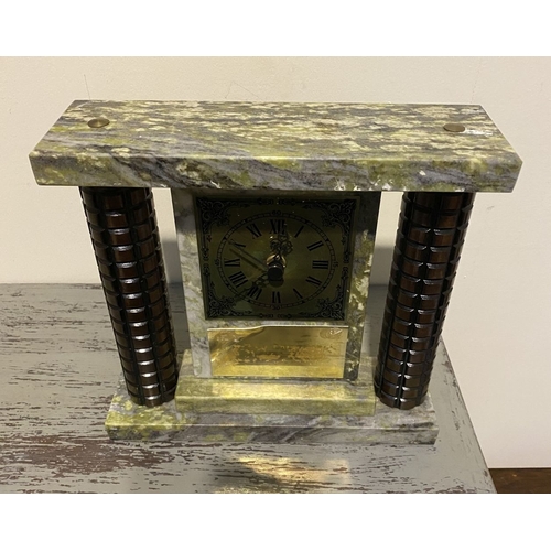 226 - A MARBLE COLUMN MANTLE CLOCK, quartz movement, with gilt face upon marble, marble to top and base an... 