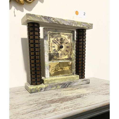 226 - A MARBLE COLUMN MANTLE CLOCK, quartz movement, with gilt face upon marble, marble to top and base an... 