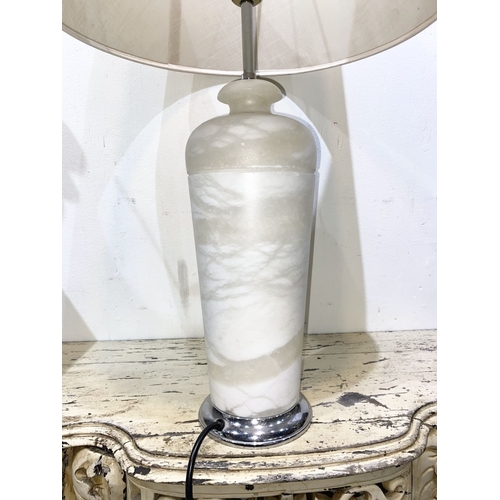 239 - A GOOD VINTAGE ALABASTER TABLE LAMP, nice elegant form on circular platform base. Dimensions: 69.5cm... 