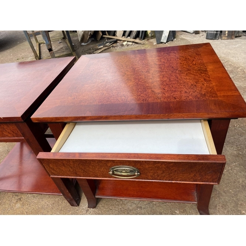 245 - A PAIR OF IRISH MADE SINGLE DRAWER SIDE TABLE / LAMP TABLES, with an ‘x’ shaped support to the sides... 