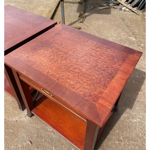 245 - A PAIR OF IRISH MADE SINGLE DRAWER SIDE TABLE / LAMP TABLES, with an ‘x’ shaped support to the sides... 