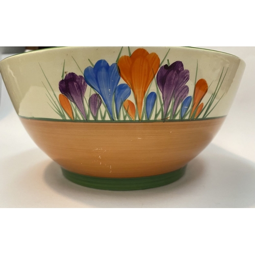 252 - AN ORIGINAL CLARICE CLIFF CROCUS PATTERN BOWL, c.1930, in the Havre shape, hand painted with crocus ... 