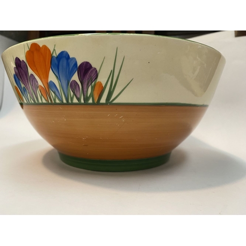 252 - AN ORIGINAL CLARICE CLIFF CROCUS PATTERN BOWL, c.1930, in the Havre shape, hand painted with crocus ... 