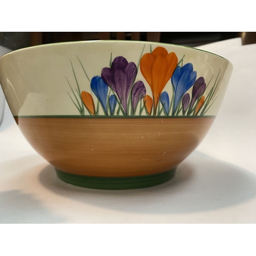 252 - AN ORIGINAL CLARICE CLIFF CROCUS PATTERN BOWL, c.1930, in the Havre shape, hand painted with crocus ... 