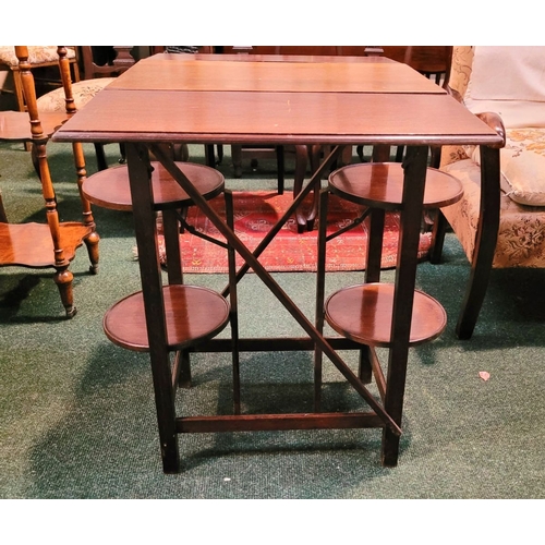 257 - A VINTAGE DROP-LEAF CAKE/SERVING TABLE, with drop leaves to the front & back & a pair of collapsible... 