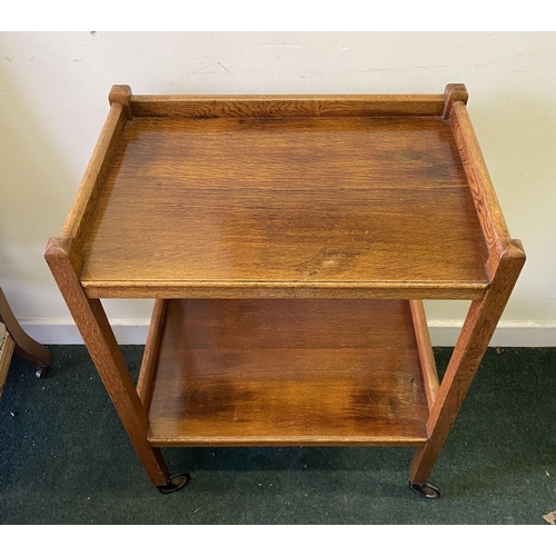 263 - A FINE TWO TIER RECONDITIONED TEA TROLLEY, with three quarter gallery to top and undertier, standing... 