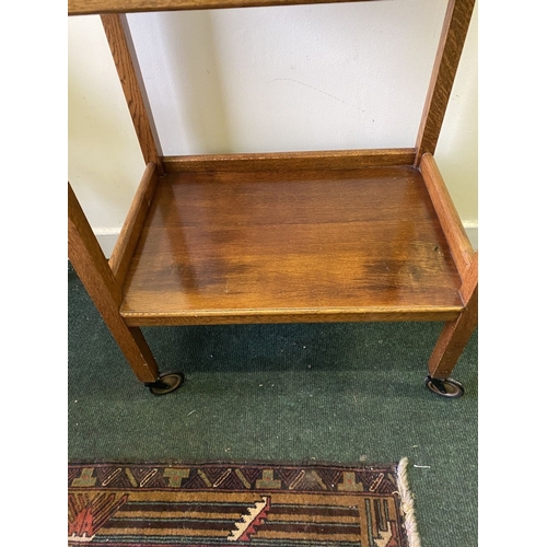 263 - A FINE TWO TIER RECONDITIONED TEA TROLLEY, with three quarter gallery to top and undertier, standing... 