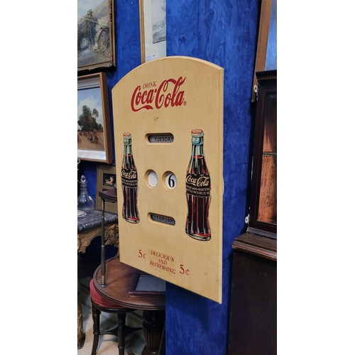 266 - A VINTAGE WOODEN ‘COCA-COLA’ WALL MOUNTED PERPETUAL CALENDAR, made by The Craft Company – Cabra Road... 