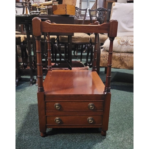 275 - A GOOD QUALITY MAHOGANY LAMP / SIDE TABLE, maker's label to the interior, with a raised gallery side... 