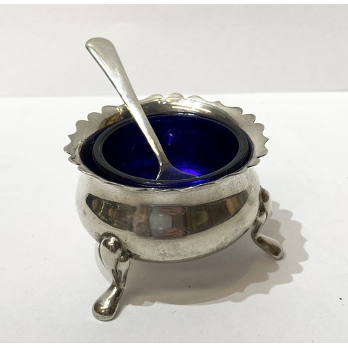 282 - A ROYAL IRISH SILVER CO. DUBLIN SILVER CONDIMENT SET TO INCLUDE, three salts, two with blue glass li... 