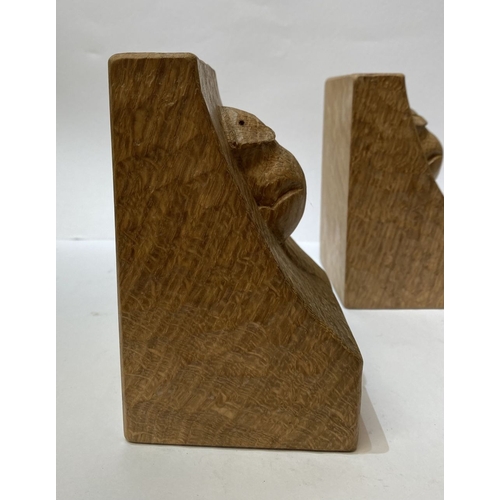 283 - A PAIR OF ROBERT THOMPSON ‘MOUSEMAN’ OAK CARVED BOOKENDS, attributed to Robert Thompson of Kilburn (... 