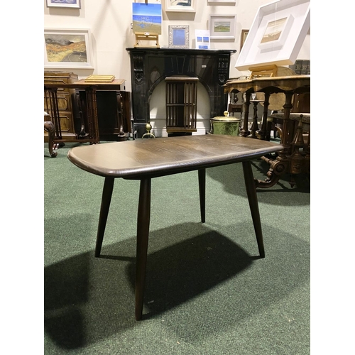 288 - A VINTAGE AUTHENTIC ERCOL COFFEE TABLE, with splayed legs, complete with Ercol label to underside. D... 