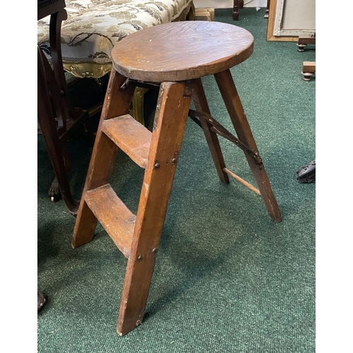 290 - A 19TH CENTURY CIRCULAR TOPPED FOLDING STEPSTOOL, dimensions: 61cm high x 56cm wide when opened appr... 