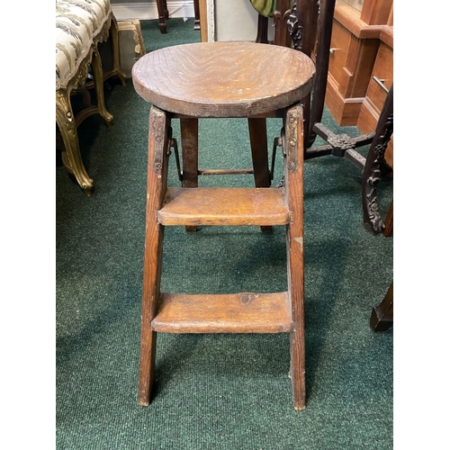 290 - A 19TH CENTURY CIRCULAR TOPPED FOLDING STEPSTOOL, dimensions: 61cm high x 56cm wide when opened appr... 