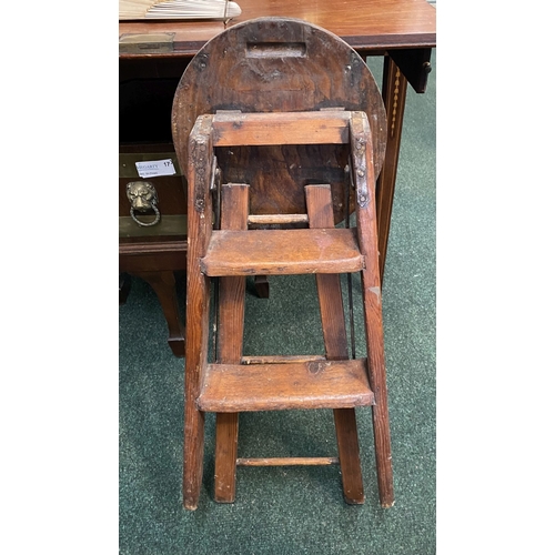 290 - A 19TH CENTURY CIRCULAR TOPPED FOLDING STEPSTOOL, dimensions: 61cm high x 56cm wide when opened appr... 