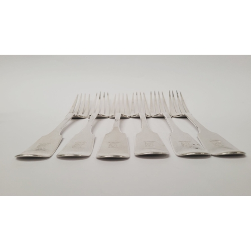 3 - AN EXCEPTIONAL SET OF 6 IRISH – CORK – SILVER DINNER FORKS, by Richard Garde, fiddle shaped, with en... 