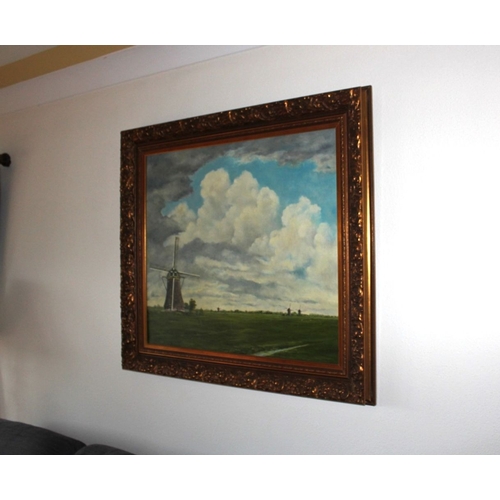 325 - EUROPEAN SCHOOL, 20TH CENTURY, oil on canvas, depicting countryside landscape with windmill. In deco... 