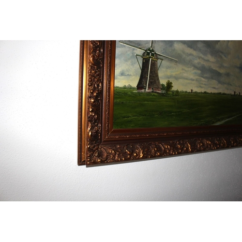 325 - EUROPEAN SCHOOL, 20TH CENTURY, oil on canvas, depicting countryside landscape with windmill. In deco... 