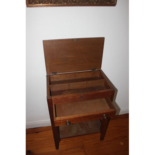 328 - A GOOD MAHOGANY ONE DRAWER SIDE TABLE, with lift top opening to flitted interior, above one drawer, ... 