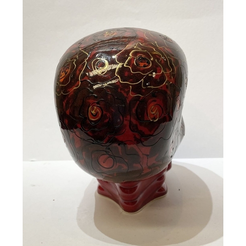 338 - A VINTAGE ANITA HARRIS SKULL FIGURINE, highly decorative with gilt painted details, stamped and sign... 