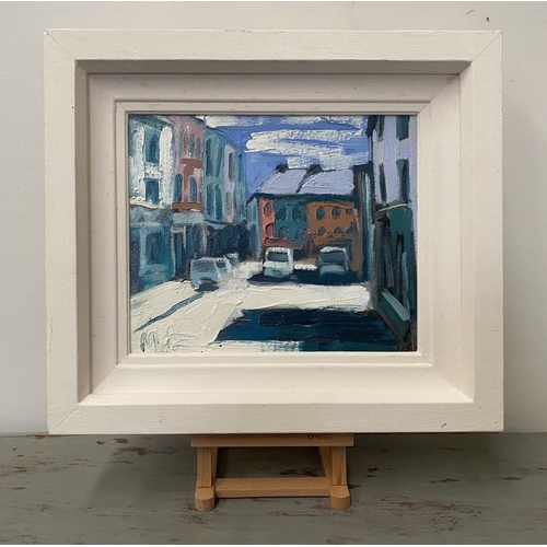 35 - MARTIN STONE (Irish, 20th Century), ‘SKIBBEREEN BRIDGE ST’, oil on canvas, signed lower left, inscri... 