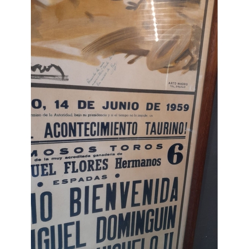 351 - A GOOD QUALITY NICELY FRAMED BULLFIGHTING POSTER, in original wooden frame. 1959 poster. Dimensions:... 