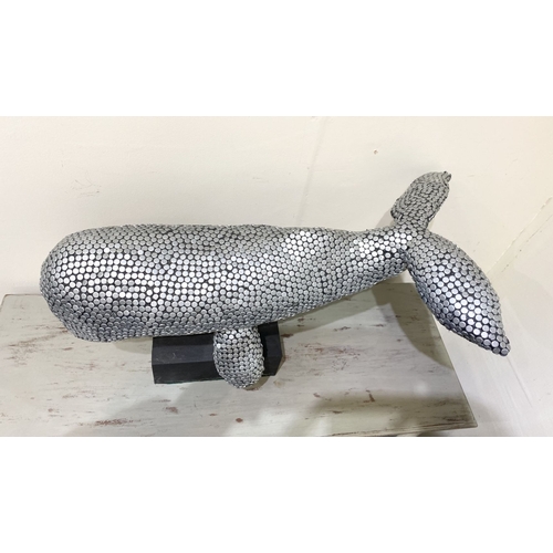 60 - KEN PARKER (Irish, 20th Century), ‘WHALE’ mixed media sculpture, on hardwood base. Dimensions: 31cm ... 