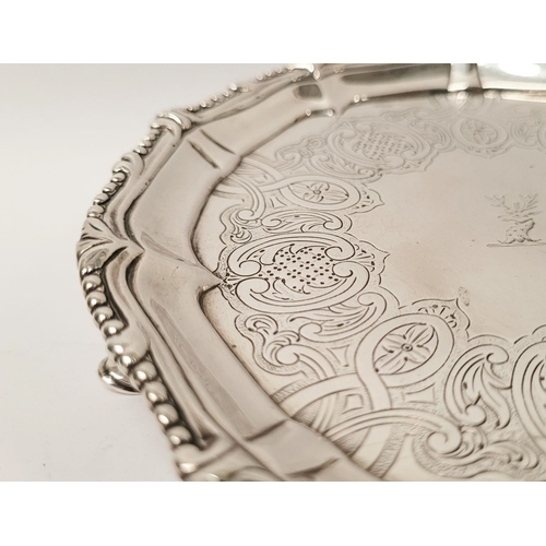 7 - A LATE 18TH CENTURY GEORGE III IRISH SILVER SALVER DISH, by the maker William Homer. A beautifully d... 