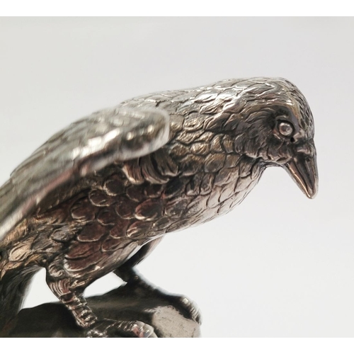 8 - A VERY UNUSUAL & WONDERFULLY MADE LATE 19TH CENTURY SILVER MODEL OF A RAVEN, heavy; could be used as... 