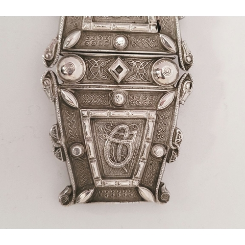 84 - AN UNUSUAL IRISH SILVER CELTIC MOTIF CLOAK BUCKLE, circa 1880, impressed with Dublin & retailer mark... 