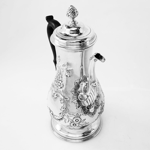 9 - AN EXCEPTIONAL IRISH SILVER – CORK MADE- GEORGE III PROVINCIAL COFFEE POT, with finial to cover, bla... 