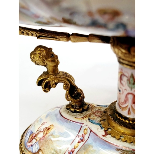 95 - A BEAUTIFULLY DECORATED VIENNESE ENAMELLED CENTRE PIECE, the lobed shaped bowl & base decorated to t... 