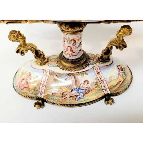 95 - A BEAUTIFULLY DECORATED VIENNESE ENAMELLED CENTRE PIECE, the lobed shaped bowl & base decorated to t... 