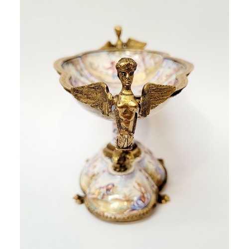 95 - A BEAUTIFULLY DECORATED VIENNESE ENAMELLED CENTRE PIECE, the lobed shaped bowl & base decorated to t... 