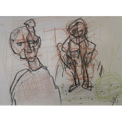 98 - JOHN KINGERLEE (Irish, b.1936), ‘FIGURES’ mixed media on paper, artists mark lower right, inscribed ... 